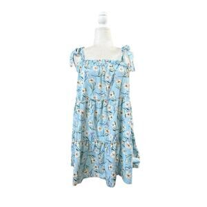 Feiersi Women’s Floral Blue Babydoll Mini Dress Small